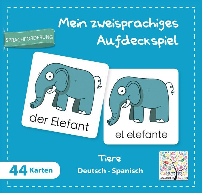 Mein zweisprachiges Aufdeckspiel Tiere Deutsch-Spanisch (Kinderspiel)