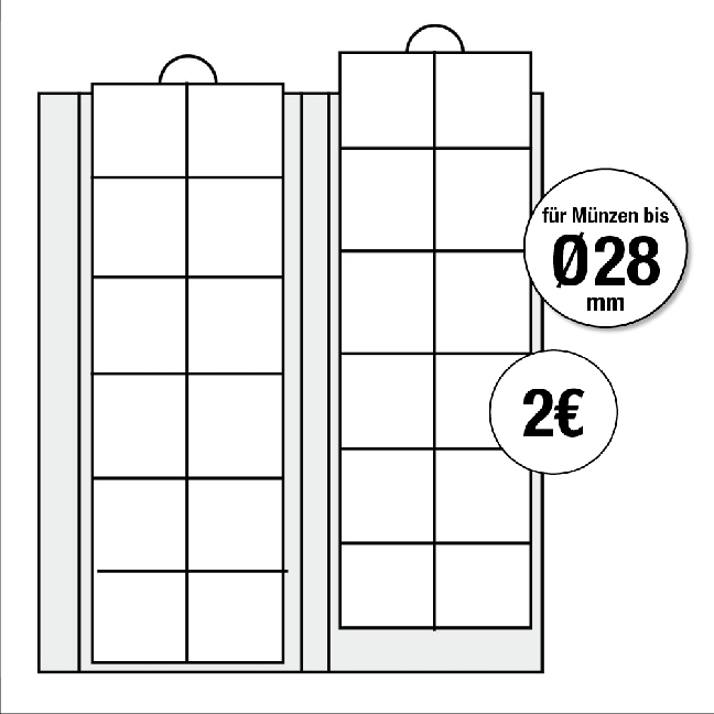 Ergänzungsblätter für alle Premium-Münzalben für Münzen bis Durchmesser 28 mm 2er Pack