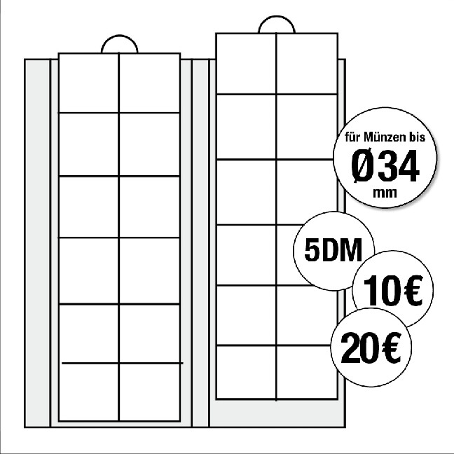 Ergänzungsblätter für alle Premium-Münzalben für Münzen bis Durchmesser 34 mm 2er Pack
