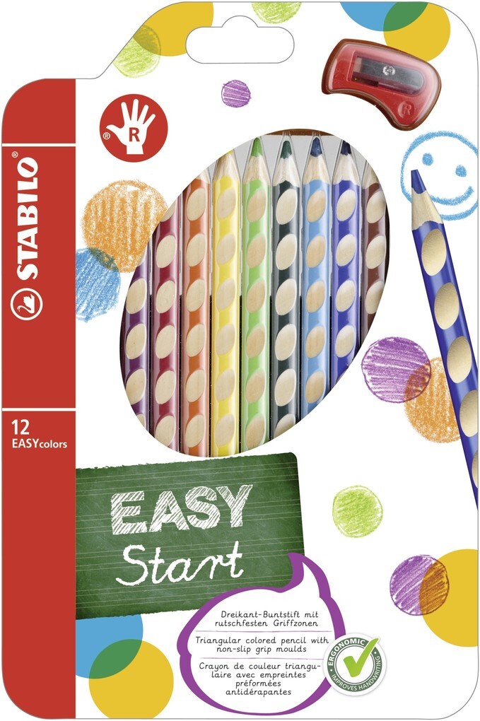 STABILO Buntstifte EASYcolors 12er Set mit Spitzer Rechtshänder