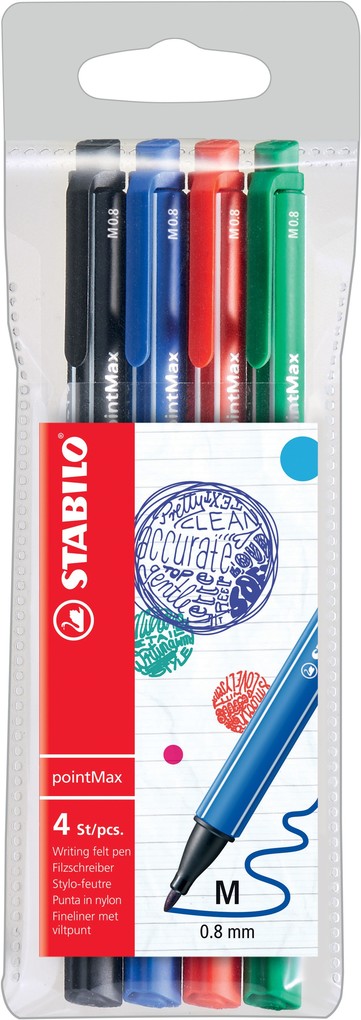 STABILO pointMax Nylon Tip Writing Pen 0.4mm Line BlackBlueRedGreen