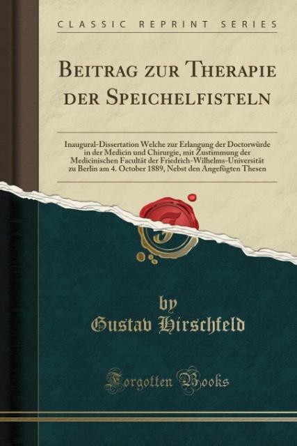 Beitrag zur Therapie der Speichelfisteln als Taschenbuch von Gustav Hirschfeld