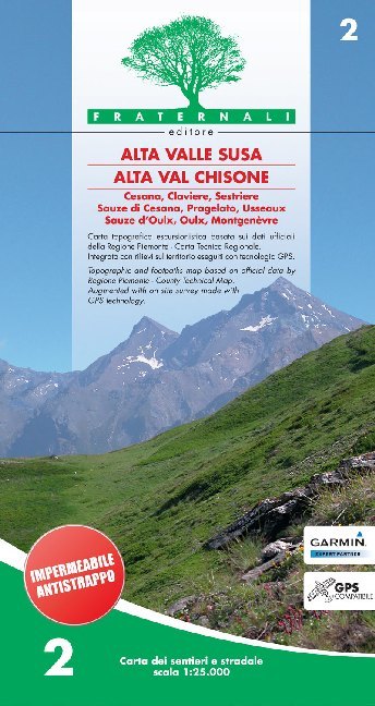 Carta n. 2. Alta valle Susa alta val Chisone. Carta dei sentieri e stradale scala 1:25.000