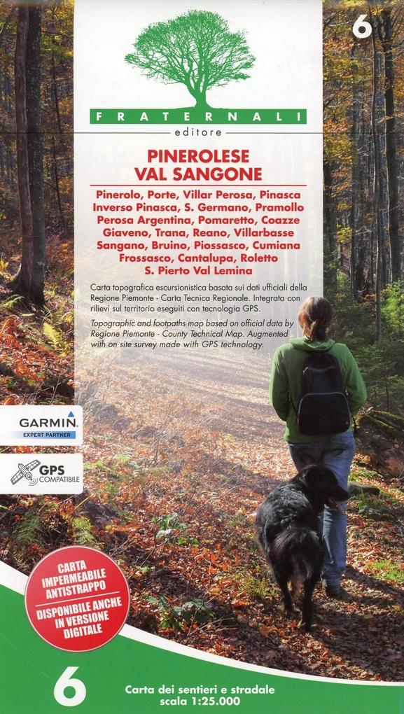 Carta n. 6. Pinerolese e val Sangone. Carta dei sentieri e stradale 1:25.000