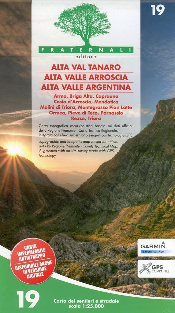 Carta n. 19. Alta Valle Tanaro Alta Valle Arroscia Alta valle Argentina. Carta dei sentieri e stradale 1:25.000