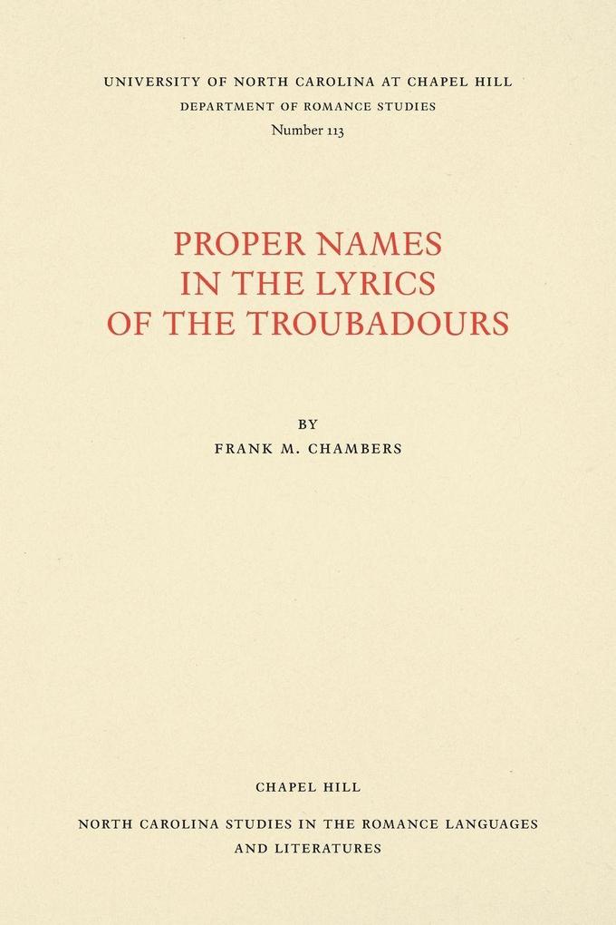 Proper Names in the Lyrics of the Troubadours