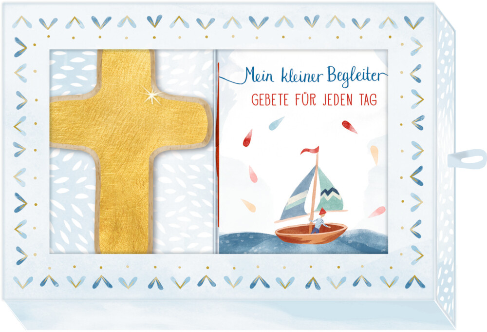 Image of Buch - Geschenkbox: Mein kleiner Begleiter, Holzkreuz gold mit Büchlein