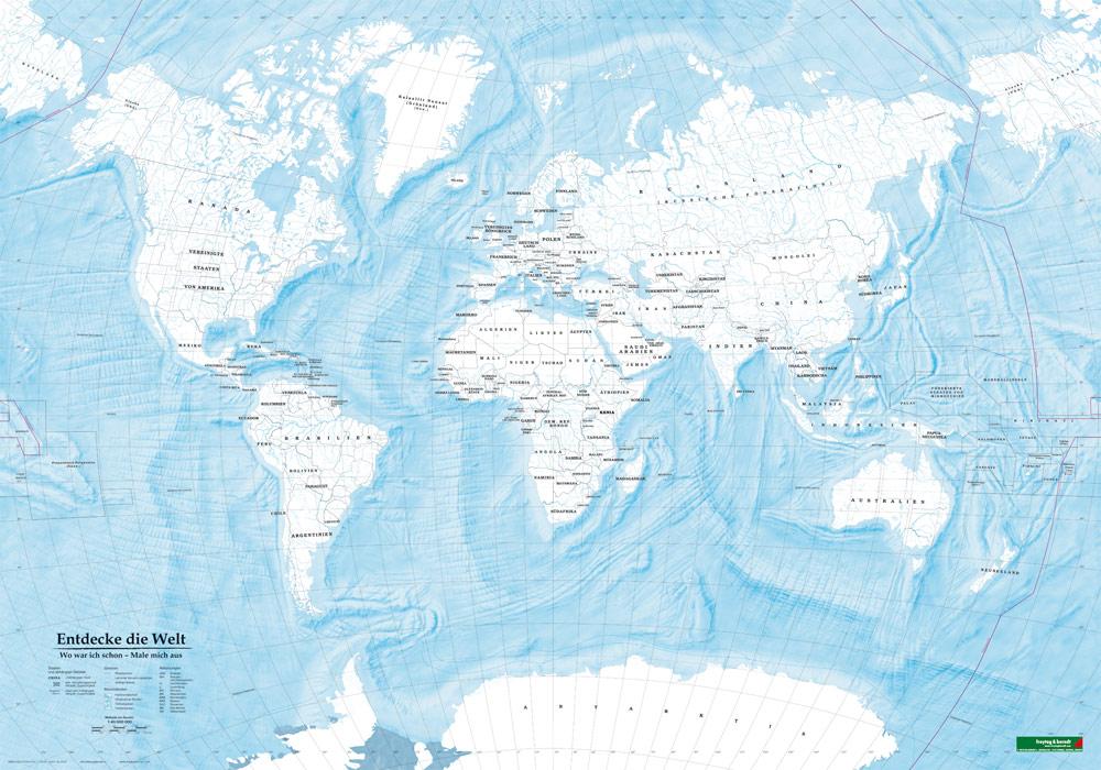 Weltkarte zum Ausmalen Entdecke die Welt Poster 1:40 000 000 Metallbestäbt in Rolle
