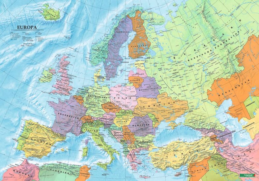 Europa politisch Poster 1:6 000 000 Metallbestäbt in Rolle