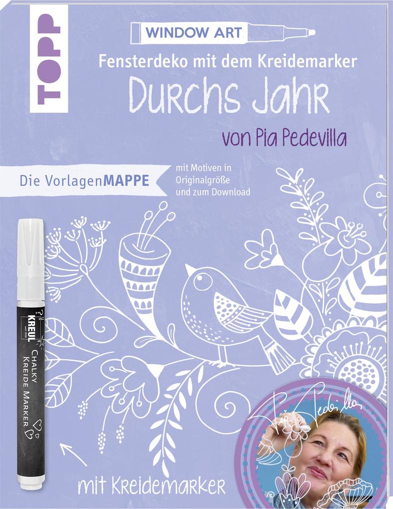 Image of Vorlagenmappe Fensterdeko mit dem Kreidemarker - Durchs Jahr mit Pia Pedevilla. Inkl. Original Kreidemarker von Kreul