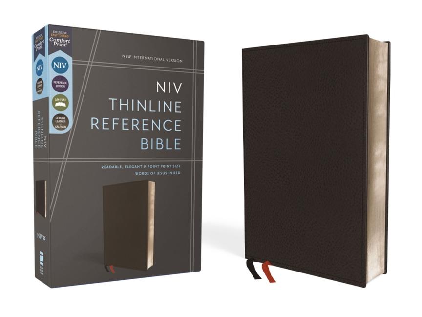 NIV Thinline Reference Bible Premium Bonded Leather Black Red Letter Edition Comfort Print
