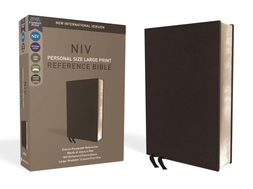 NIV Personal Size Reference Bible Large Print Premium Leather Black Red Letter Edition Comfort Print