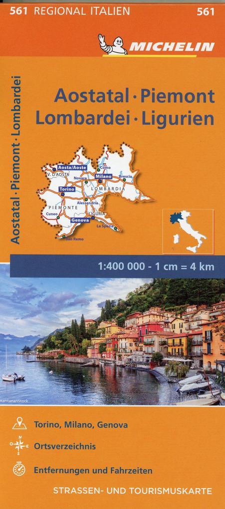 Michelin Aostatal Piemont Lombardei und Ligurien. Straßen- und Tourismuskarte 1:400.000