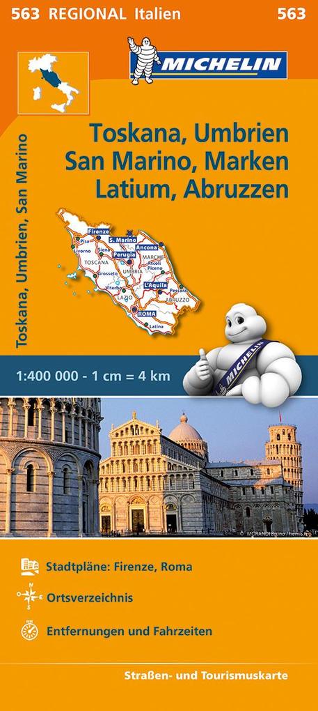 Michelin Toskana Umbrien San Marino Marken Latium Abruzzen. Straßen- und Tourismuskarte 1:400.000