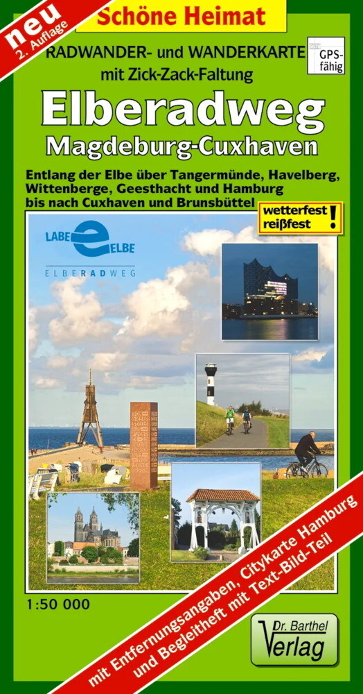 Radwander- und Wanderkarte mit Zick-Zack-Faltung Elberadweg Magdeburg-Cuxhaven