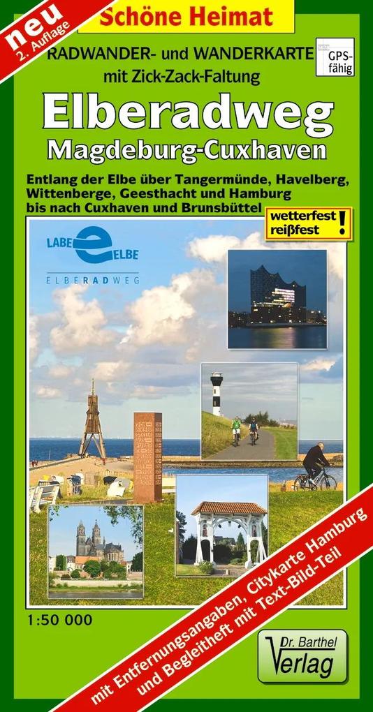Radwander- und Wanderkarte mit Zick-Zack-Faltung Elberadweg Magdeburg-Cuxhaven