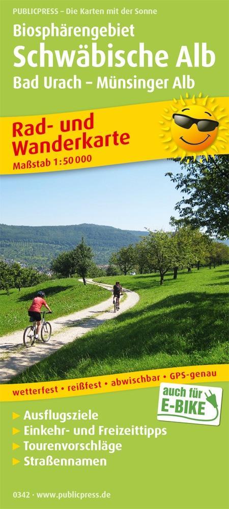 PublicPress Rad- und Wanderkarte Biosphärengebiet Schwäbische Alb Bad Urach - Münsingen - Reutlinge