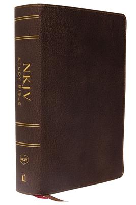 NKJV Study Bible Premium Calfskin Leather Brown Full-Color Red Letter Edition Indexed Comfort Print