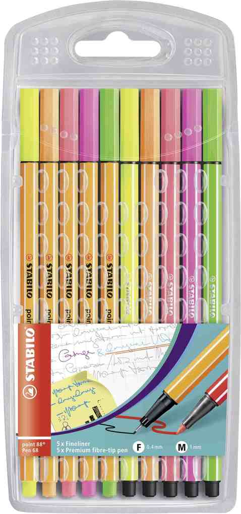 STABILO Fineliner + Filzstift Fineliner & Filzstifte point 88 + Pen 68 10er Set - Neonfarben