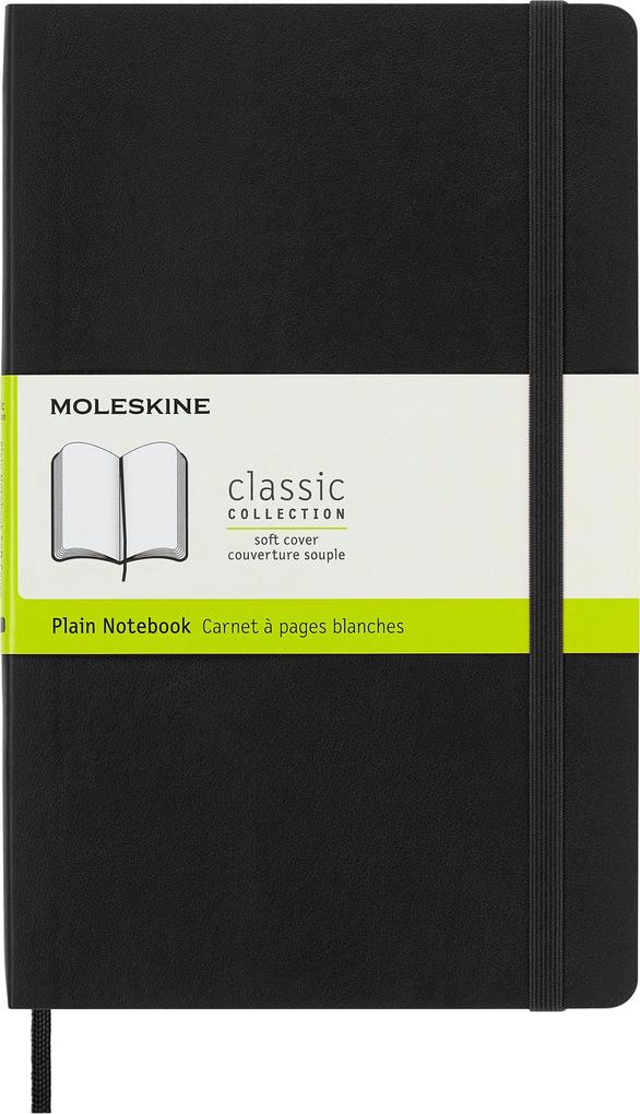 Moleskine Soft Cover Plain Notebook, Large, Flexible, Sturdy Cover, Black