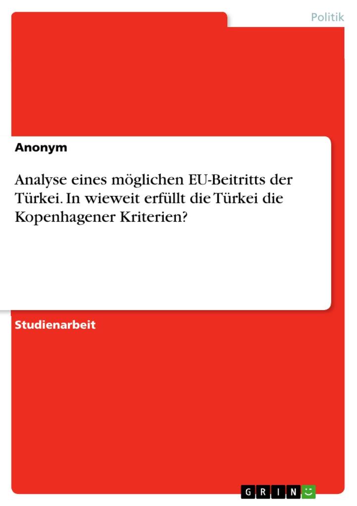 Analyse eines möglichen EU-Beitritts der Türkei. In wieweit erfüllt die Türkei die Kopenhagener Kriterien?