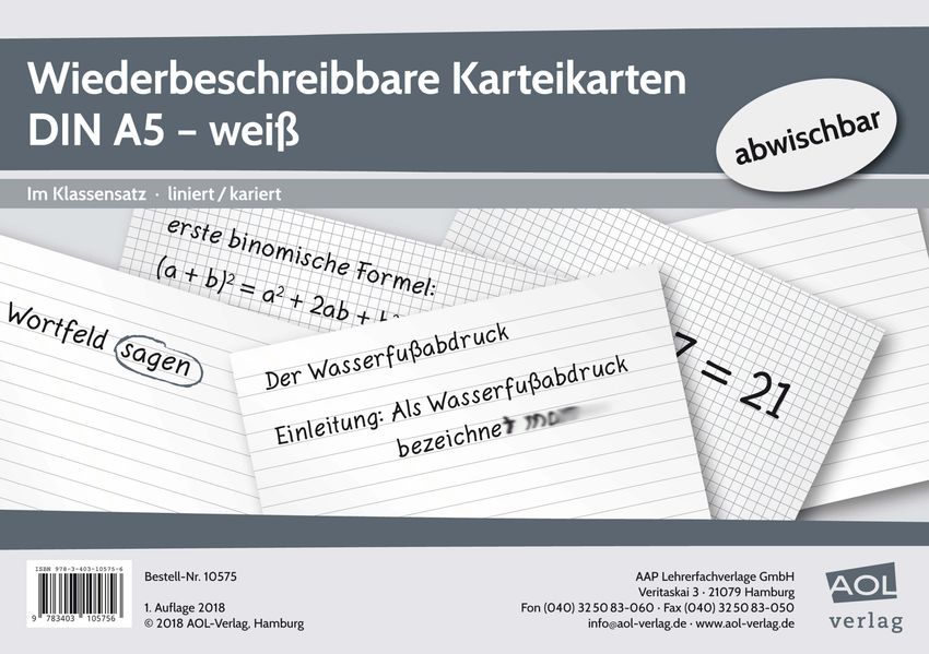 Wiederbeschreibbare Karteikarten DIN A5 - weiß