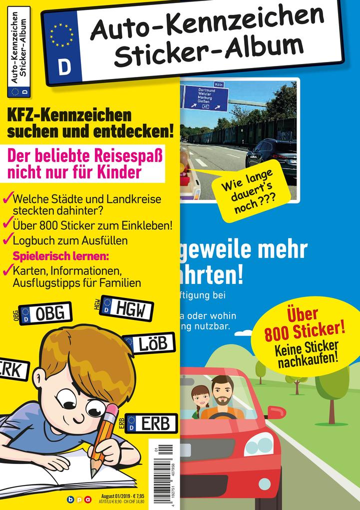 Kinder-Reisespiel KFZ-Kennzeichen Sticker-Sammelalbum fürs Handgepäck Mitmachbuch für die Ferien Ratespaß unterwegs auf Reisen Beschäftigung für Kinder bei langen Autofahrten