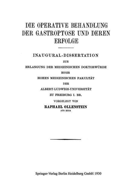 Die Operative Behandlung der Gastroptose und Deren Erfolge