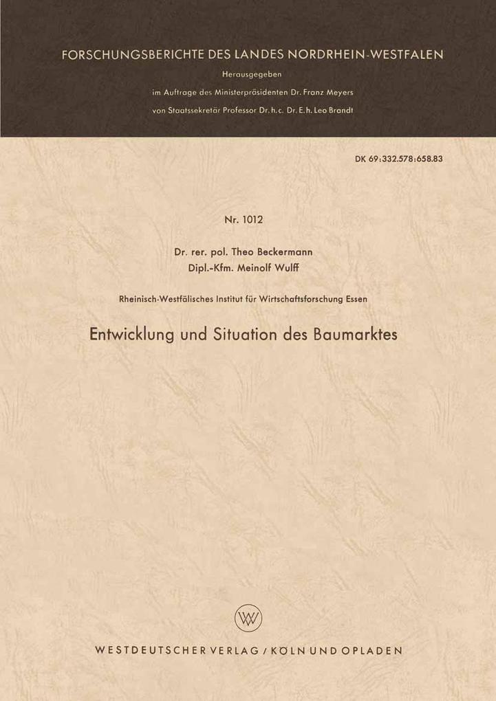 Entwicklung und Situation des Baumarktes als eBook Download von Theo Beckermann Entwicklung und Situation des Baumarktes als eBook Download von Theo Beckermann