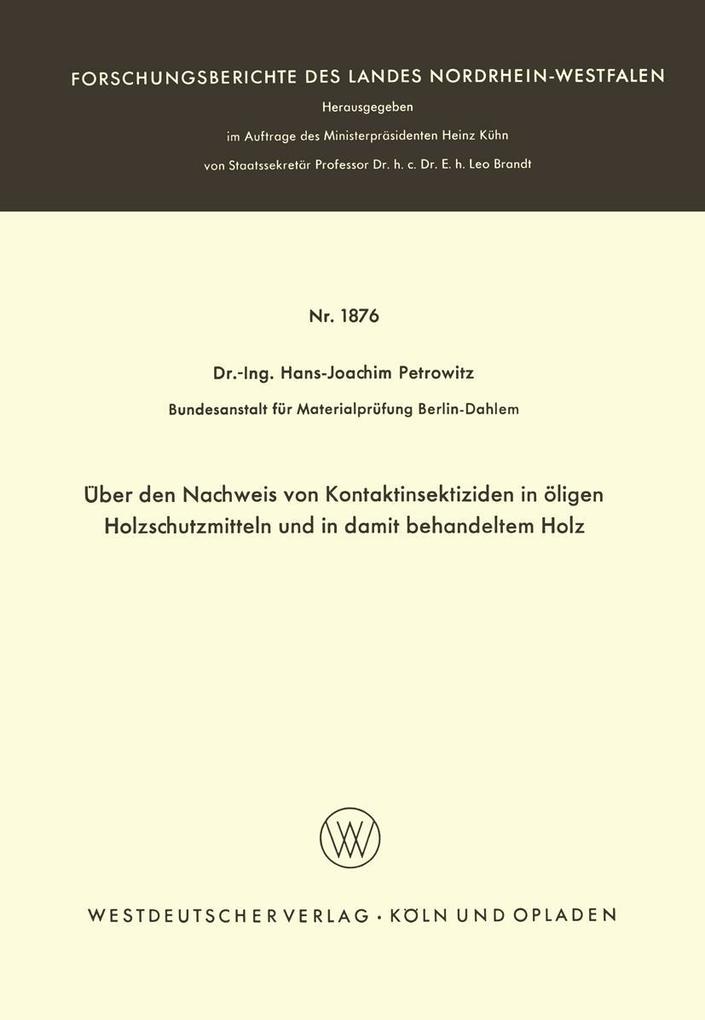 Über den Nachweis von Kontaktinsektiziden in öligen Holzschutzmitteln und in damit behandeltem Holz