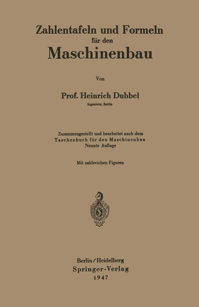 Zahlentafeln und Formeln für den Maschinenbau