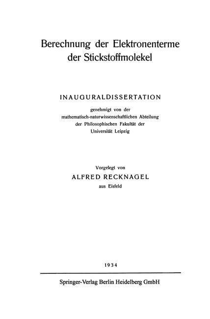 Berechnung der Elektronenterme der Stickstoffmolekel