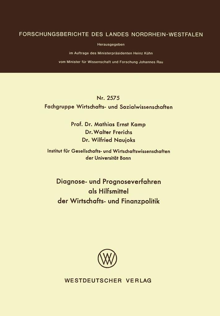 Diagnose- und Prognoseverfahren als Hilfsmittel der Wirtschafts- und Finanzpolitik