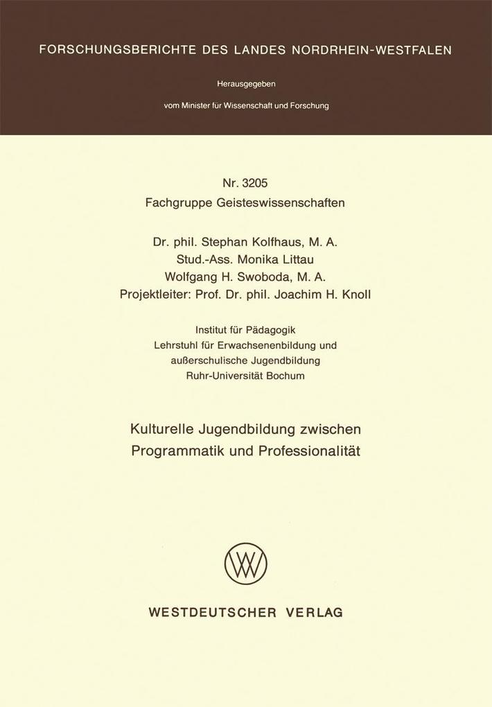 Kulturelle Jugendbildung zwischen Programmatik und Professionalität
