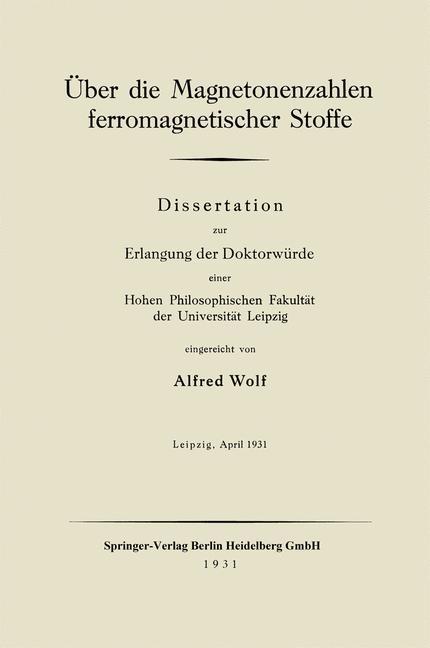 Über die Magnetonenzahlen ferromagnetischer Stoffe