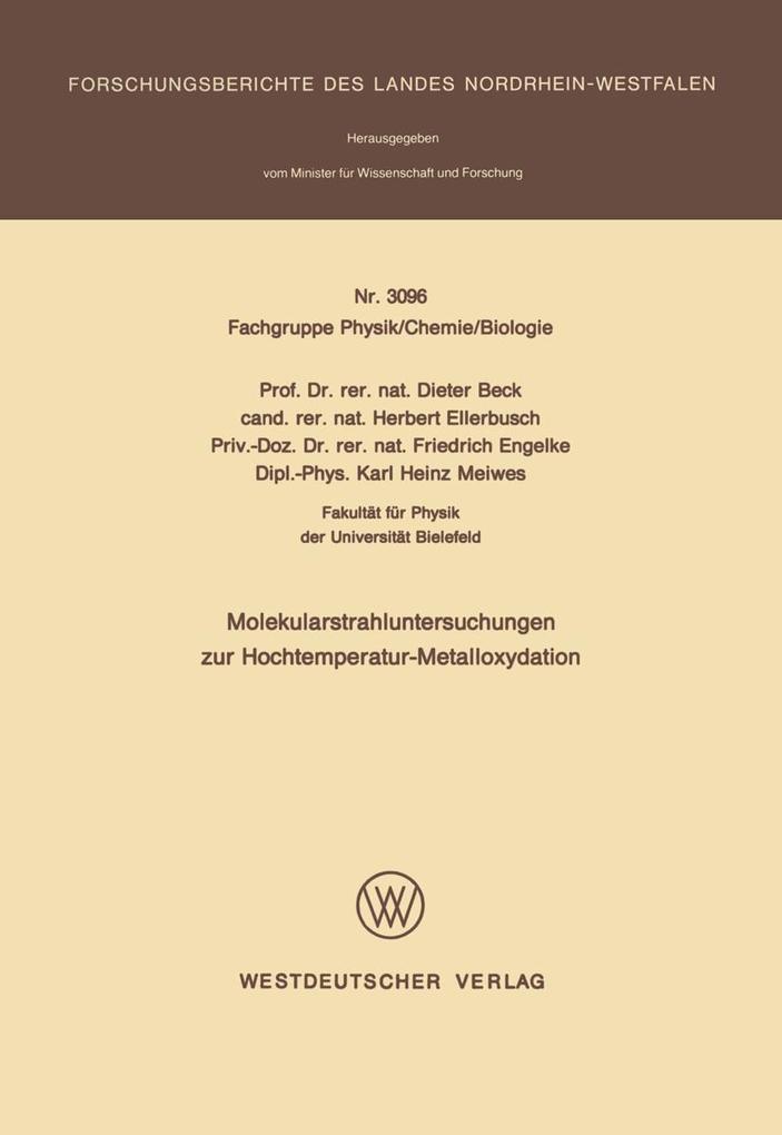 Molekularstrahluntersuchungen zur Hochtemperatur- Metalloxydation