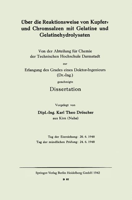 Über die Reaktionsweise von Kupfer- und Chromsalzen mit Gelatine und Gelatinehydrolysaten