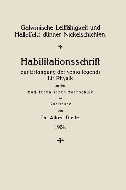Galvanische Leitfähigkeit und Halleffekt dünner Nickelschichten