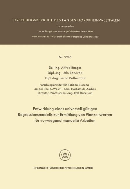 Entwicklung eines universell gültigen Regressionsmodells zur Ermittlung von Planzeitwerten für vorwiegend manuelle Arbeiten