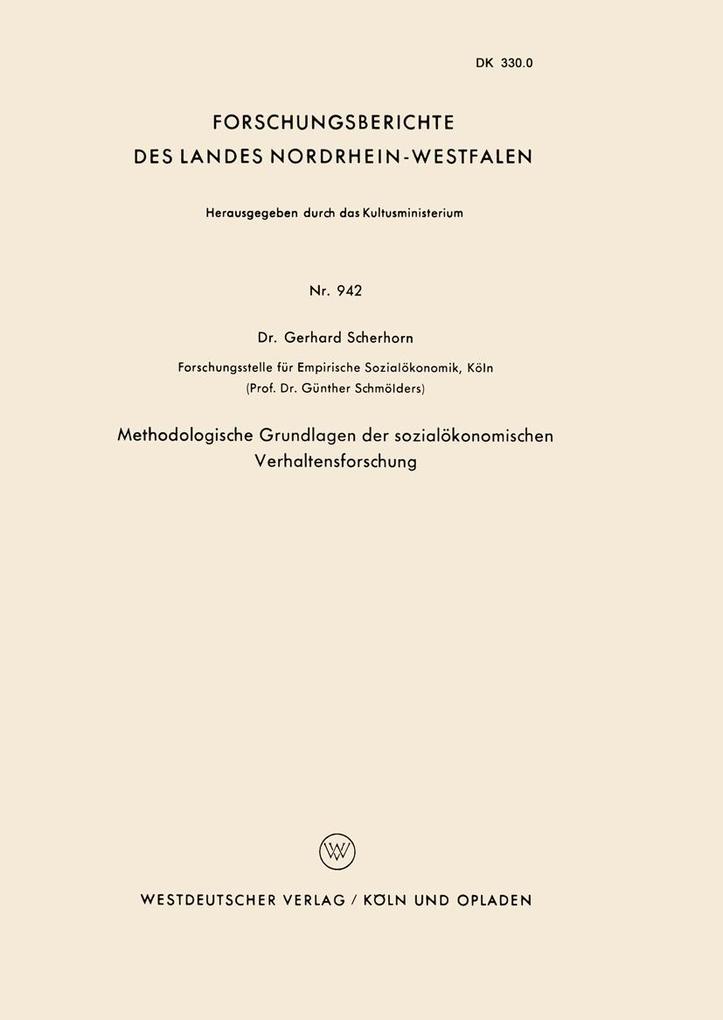 Methodologische Grundlagen der sozialökonomischen Verhaltensforschung - Gerhard Scherhorn