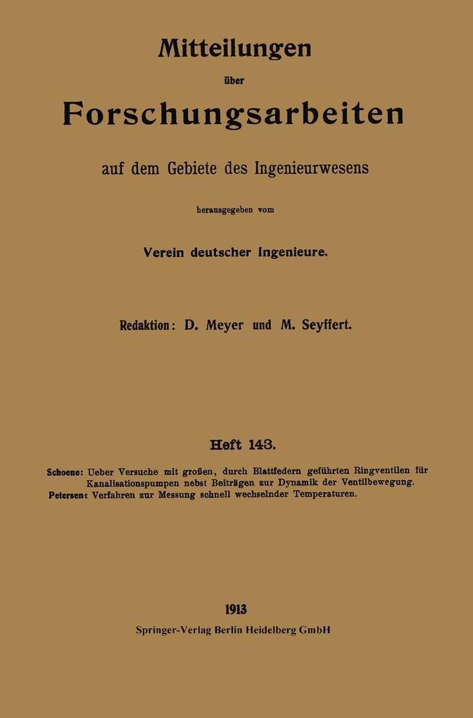 Mitteilungen über Forschungsarbeiten auf dem Gebiete des Ingenieurwesens