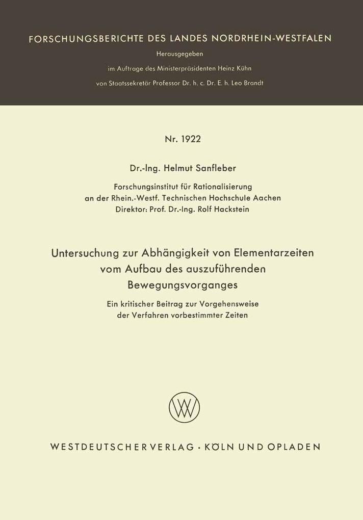 Untersuchung zur Abhängigkeit von Elementarzeiten vom Aufbau des auszuführenden Bewegungsvorganges