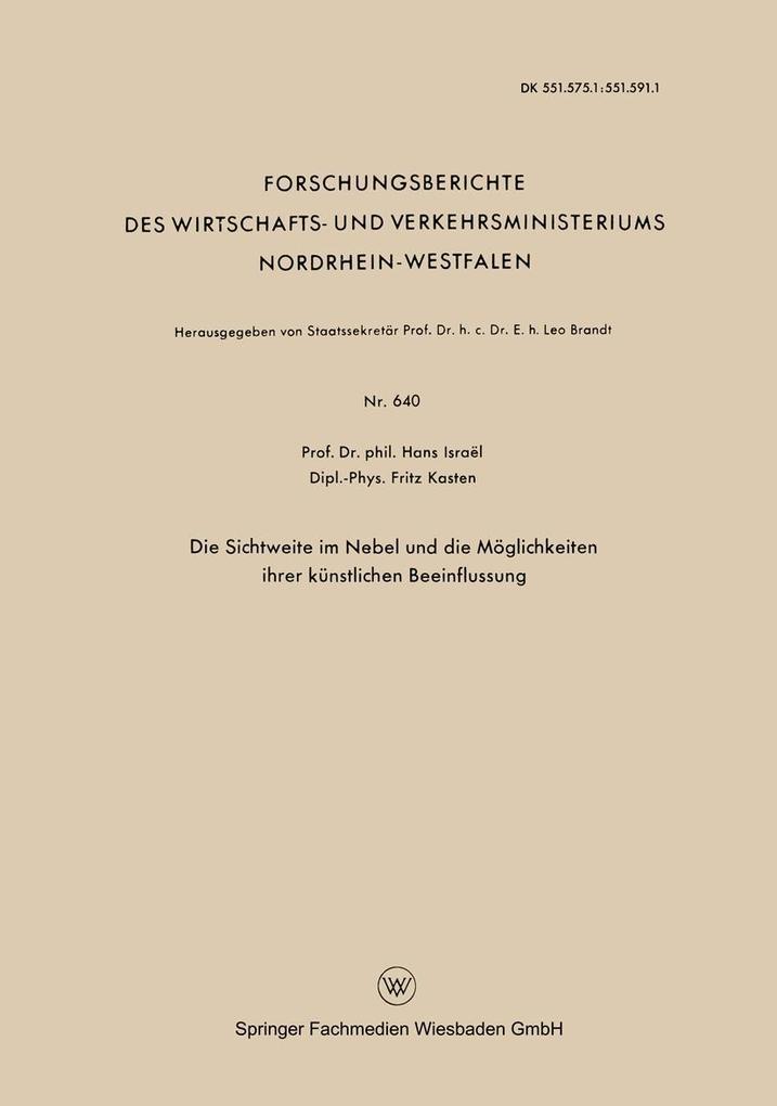 Die Sichtweite im Nebel und die Möglichkeiten ihrer künstlichen Beeinflussung