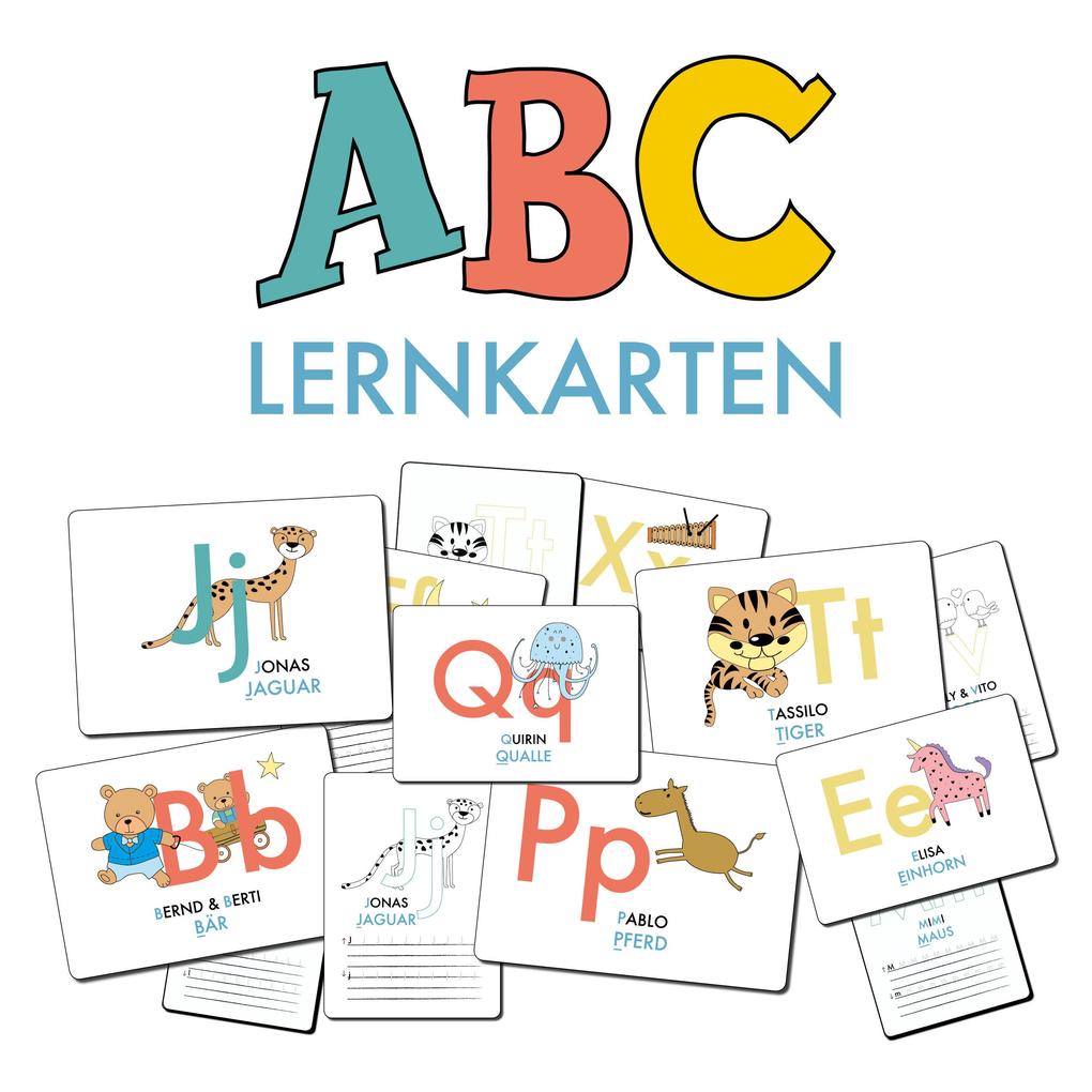 ABC-Lernkarten der Tiere Bildkarten Wortkarten Flash Cards mit Groß- und Kleinbuchstaben