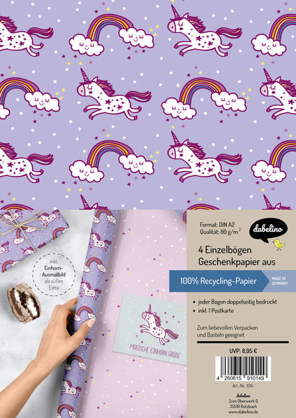 Geschenkpapier-Set für Kinder Einhorn