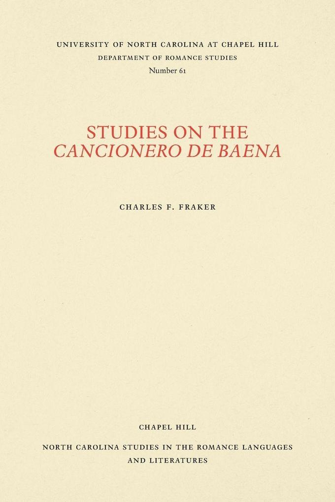 Studies on the Cancionero de Baena