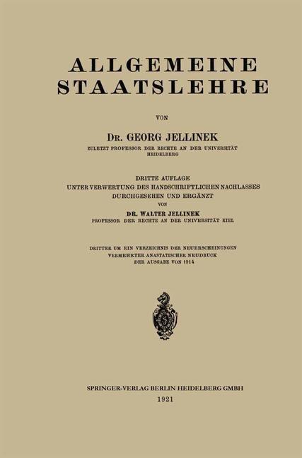 Allgemeine Staatslehre - Georg Jellinek/ Walter Jellinek