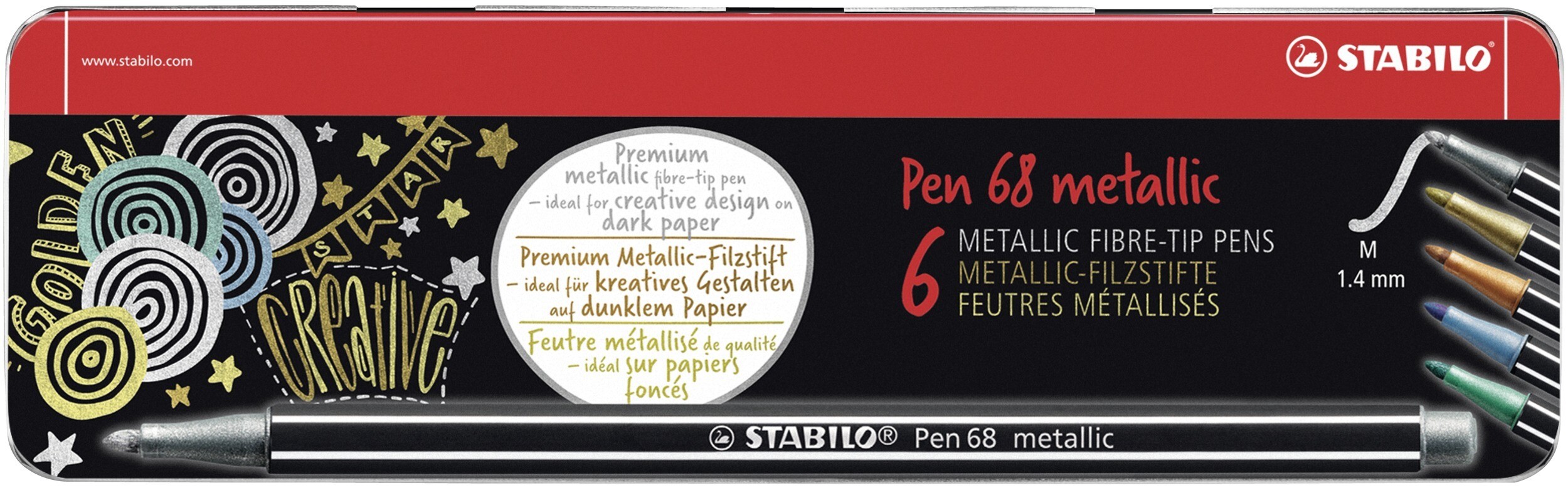 STABILO Filzstift Premium Metallic-Filzstift Pen 68 metallic 6er Metalletui