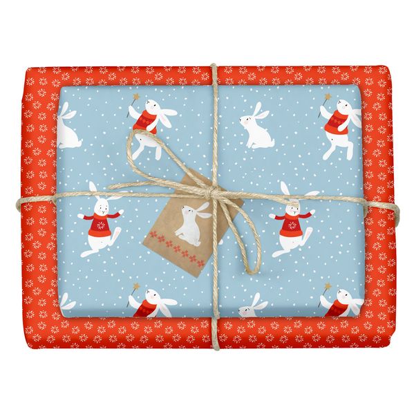 Geschenkpapier Set Weihnachten: Schneehase (für Kinder)
