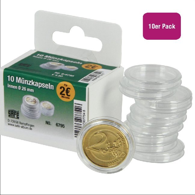 Münzkapseln Durchmesser 26 mm für Format 2-Euro-Münzen 10 Stück